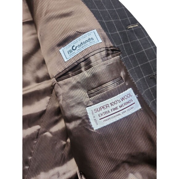 Zanetti Italian Wool 3 Piece Suit Mens 48L Brown Checked Blazer Pleated Vintage - Picture 13 of 13
